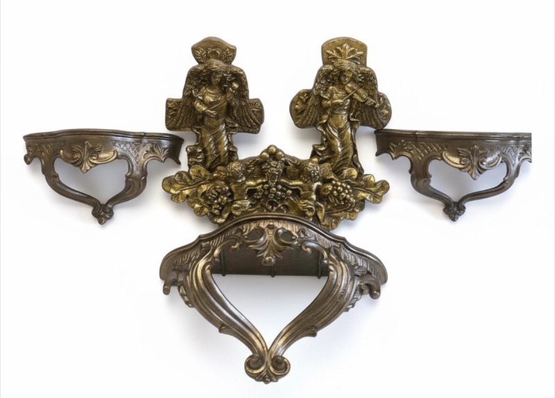 Photo 1 of 6 PC - ORNATE GOLD RESIN HOME DECOR WALL SCONCE SHELVES AND ANGELS ( LARGEST 14.5” X 6.5” X H8”)