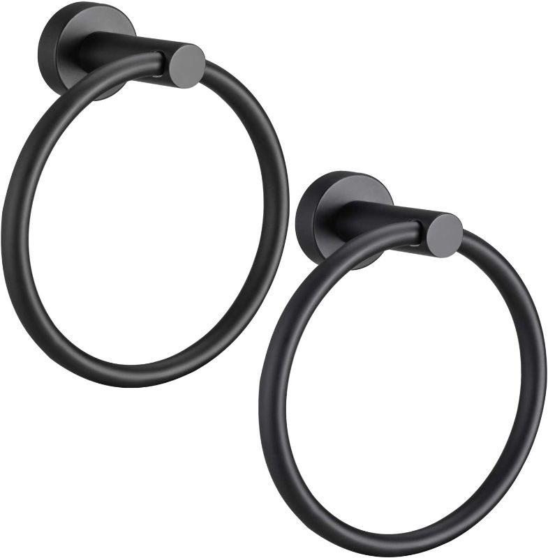 Photo 1 of  Matte Black Towel Ring for Bathroom 2 Pack, Kitchen Bath Towel Holder Hangers Wall Mount Heavy Duty Storage Stainless Steel
