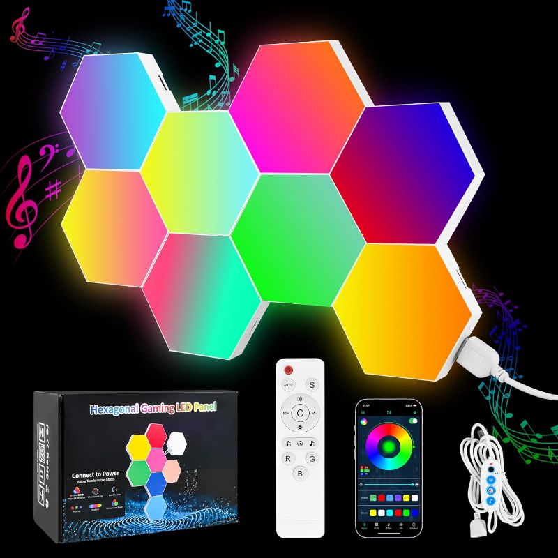 Photo 1 of  DIY Hexagon LED Lights, Music Sync Hexagon Lights for Wall LED with App & Remote Smart RGB Hexagon Light Panels for Gaming Room, Bedroom, Living Room Decor