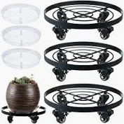 Photo 1 of 3 Packs Large Metal Plant Caddy 12.6” Plant Dolly with Wheels Heavy-Duty Wrought Iron Rolling Plant Stand with Casters for Indoor and Outdoor Plant Pot Rollers Black, 12" Clear Plant Saucers Included 12.6" Black