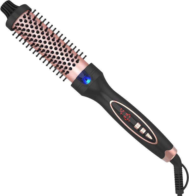 Photo 1 of Curling Iron Thermal Brush Dual Voltage Travel-Friendly with Digital Display Temperature Ceramic Tourmaline Ionic Quick Heating Suitable for Man and Women Short and Long Hair (1.25 inch) Black