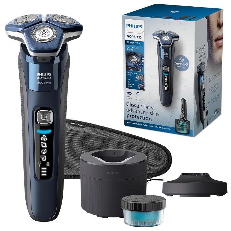 Photo 1 of Philips Norelco Shaver 7800, Rechargeable Wet & Dry Electric Shaver with SenseIQ Technology, Quick Clean Pod, Charging Stand, Travel Case and Pop-up Trimmer, S7885/85

