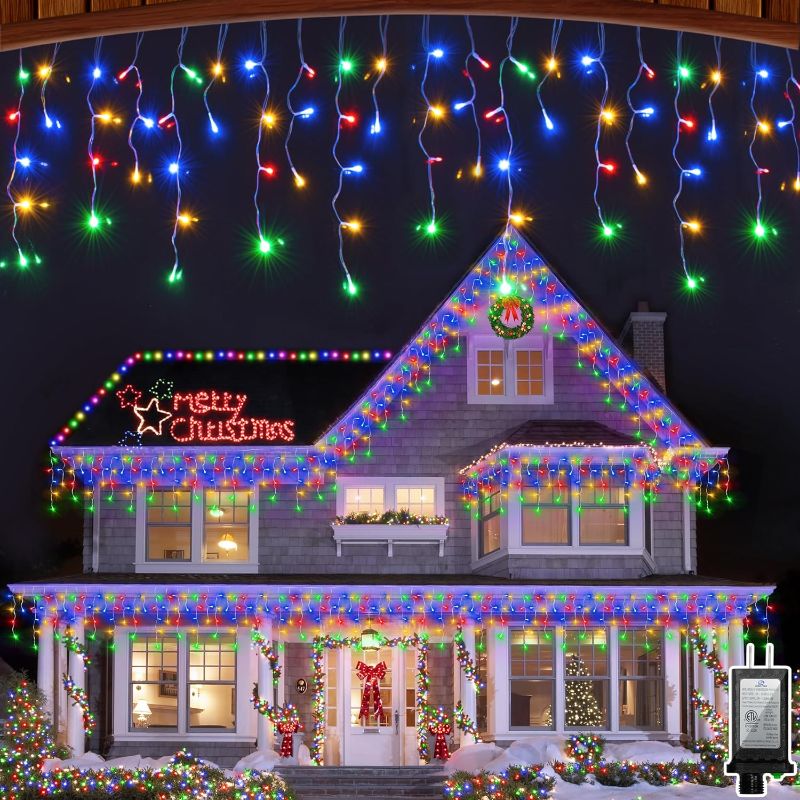 Photo 1 of 164FT LED Christmas Lights Outdoor with 352 Drops, Christmas Decorations Hanging Lights 1232 LED 8 Modes, Outsite Fairy String Lights for Wedding Party Holiday Winter Wonderland Decorations Multicolor Multicolor 164FT with 352 Drops