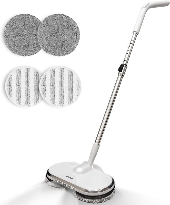 Photo 1 of Cordless Electric Mop for Floor Cleaning, AlfaBot WS-24 Electric Spin Mop, Electric Mop with Water Sprayer and LED Headlight, Lightweight & Rechargeable Floor Scrubber for Hardwood Tile Floors
