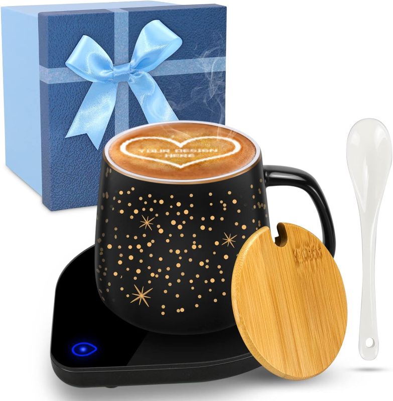 Photo 1 of ?2023 Upgraded? Coffee Warmer with Mug Set/Coffee Cup with Warmer/Coffee Mug Warmer with 2 Temperature/Coffee Cup Warmer for Desk/Gifts for Birthday, Thanksgiving Day and Christmas, Valentine's Day Black
