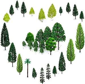 Photo 1 of 29pcs Mixed Model Trees 1.5-6 inch(4-16 cm), OrgMemory Ho Scale Bushes, Diorama Supplies, Plastic Trees for Projects, Model Train Scenery with No Bases 29pcs green trees