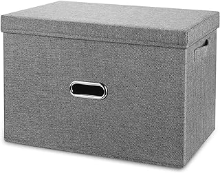 Photo 1 of Yawinhe 1-Pack Storage Boxes with Lids, Storage Baskets Cubes, 13x9x7.9Inch, Fabric Storage Bins Organizer Containers with Dual Leather Handles for Home Bedroom Closet Office, Grey Grey 12.99x9.05x7.87in/1-Pack