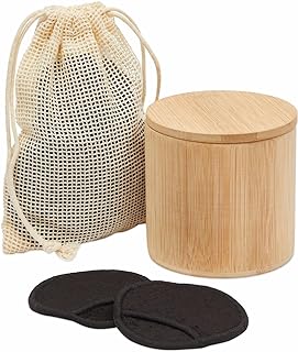 Photo 1 of 16 Pack Reusable Cotton Rounds for Makeup Removal with Bamboo Holder and Mesh Storage Bag (Black)