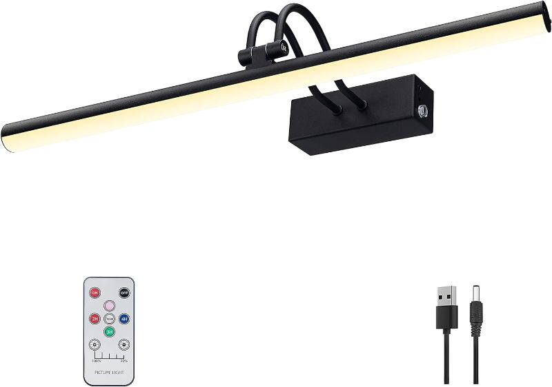Photo 1 of RAIFOOLLY Picture Light, 16in Battery Operated Picture Lights for Paintings,Metal Remote Control Display Art Light with Timer and Dimmable for Wall Painting,Frame, Portrait, Dartboard(Black)