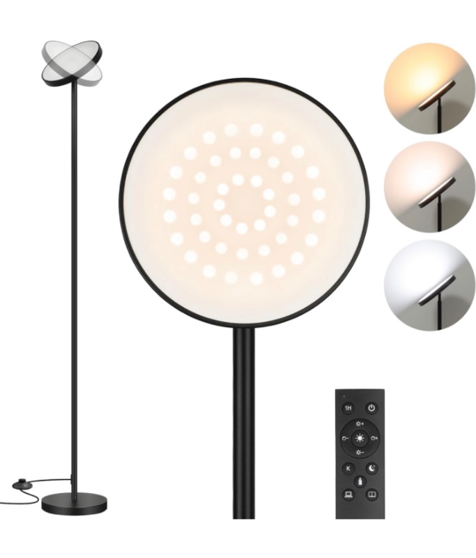 Photo 1 of Bright Floor Lamp, 2400LM LED Floor Lamp for Living Room, Torchiere Floor Lamps with 2700K-6000K Stepless Dimming, 69" Tall Modern Standing Lamp with Remote & Foot Switch for Bedroom Office