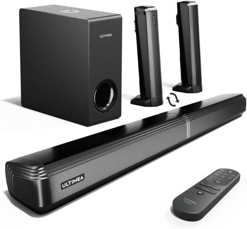 Photo 1 of ***SEE NOTE*** ULTIMEA 4.1ch Sound Bars for TV with Subwoofer, 2-in-1 Detachable Soundbar for TV, Bluetooth 5.3 Sound Bar, 3 EQ Modes TV Speakers, Bass Adjustable, ARC/Optical/Aux, Wall Mount, Apollo S50 Series Black Soundbar with Subwoofer