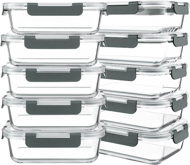 Photo 1 of KOMUEE 10 Packs 30 oz Glass Meal Prep Containers,Glass Food Storage Containers with Lids,Airtight Glass Lunch Bento Boxes,BPA Free,Microwave,Freezer and Dishwasher,Gray
