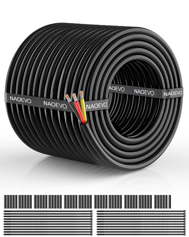 Photo 1 of 18 Gauge Wire 3 Conductor Electrical Wire, 18 AWG Wire Stranded PVC Cord, 12V Low Voltage/Tinned Copper/Flexible/18/3 Wire for Automotive Wire LED Strips Lamp Lighting Marine 100FT-30.48M