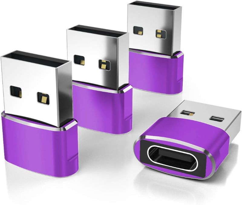 Photo 1 of Elebase USB to USB C Adapter 4 Pack,Type C Female to USB A Male Charger Connector for Apple iPhone 12 13 14 15,iPad 8 8th 9 9th 10 10th Air 4th 5 5th Mini 6 6th Generation,Samsung Galaxy Z Flip S23 Purple