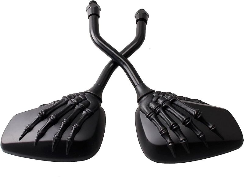 Photo 1 of Pairs of Distinctive Skull Skeleton Hand 8mm 10mm Rearview Side Mirror for Motorcycle Scooter Moped Bike Standard Bike (Black)