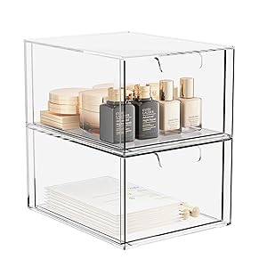 Photo 1 of **SIMILAR TO STOCK PHOTO** 2 Pack Makeup Organizer, Clear Acrylic Cosmetic Storage Box with Drawers for Skincare, Vanity, Bathroom, Kitchen Cabinets, and Pantry Organization, Stackable Design for Space Saving
