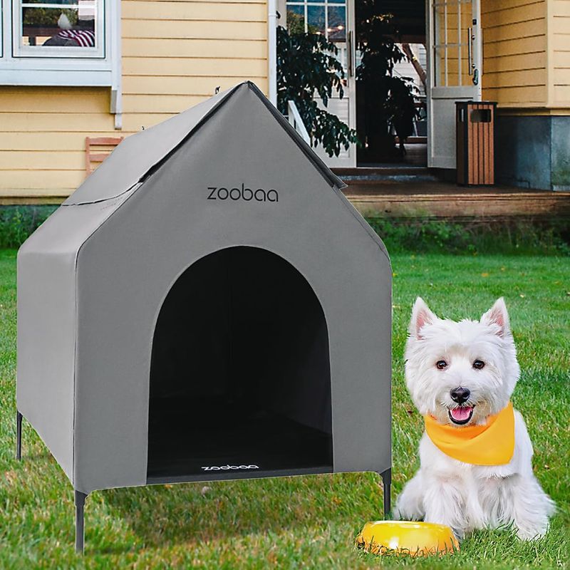 Photo 1 of Zooba 36" 2-in-1 Dog House for Medium Dogs, Elevted Dog House Outdoor/Indoor, Puppy Shelter Outside,Water Resistant 600D PVC and Durable 2x1 Textilene Raised Dog Bed (Medium)
