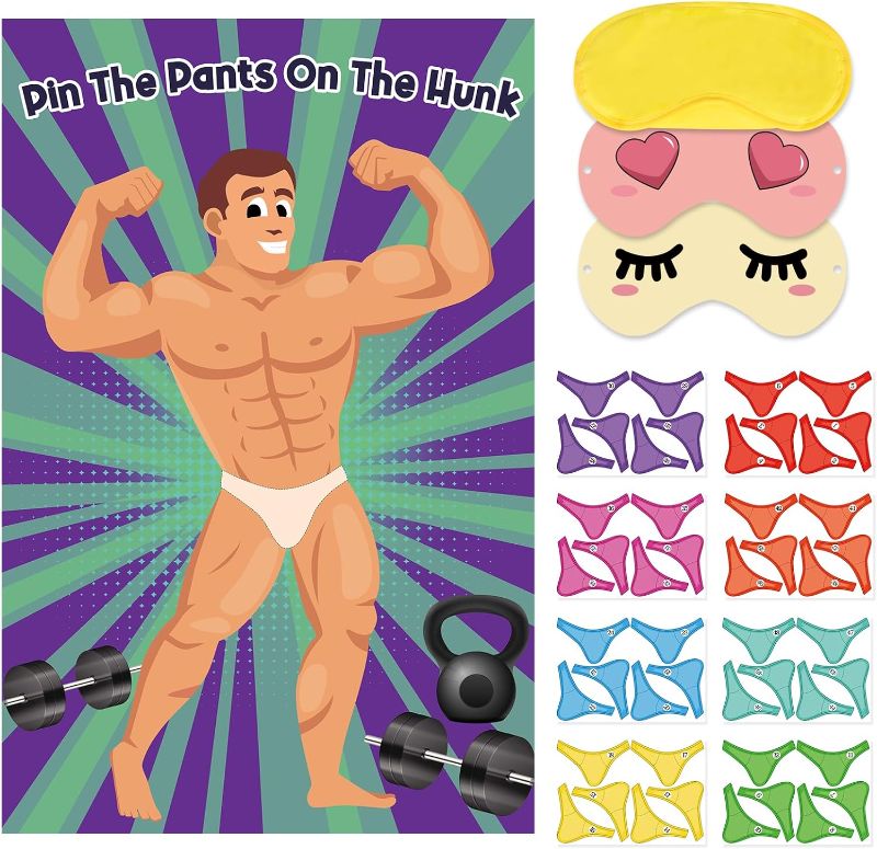 Photo 1 of Bridal Shower Games Pin The Pants On The Hunk with 42 Stickers Large Game Poster for Bachelorette Party Games Girls Night Party Games Birthday Party Game