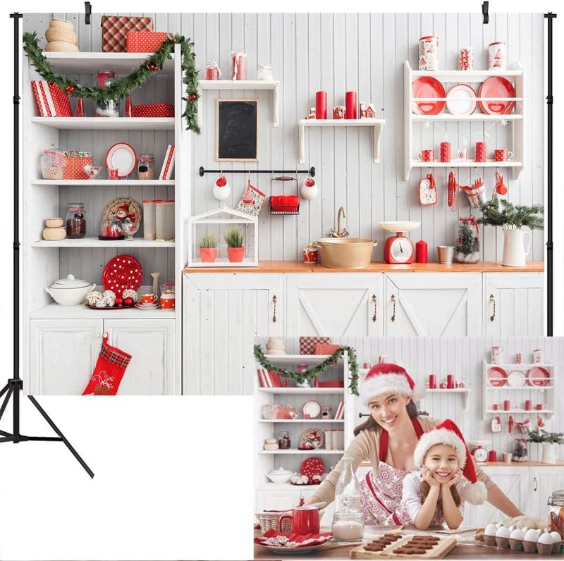 Photo 1 of 8x6ft Christmas Kitchen Photography Backdrops Retro Photobooth Decor Photo Studio Newborn Baby Portrait Props Wood House Background Holiday 8x6ft H01703