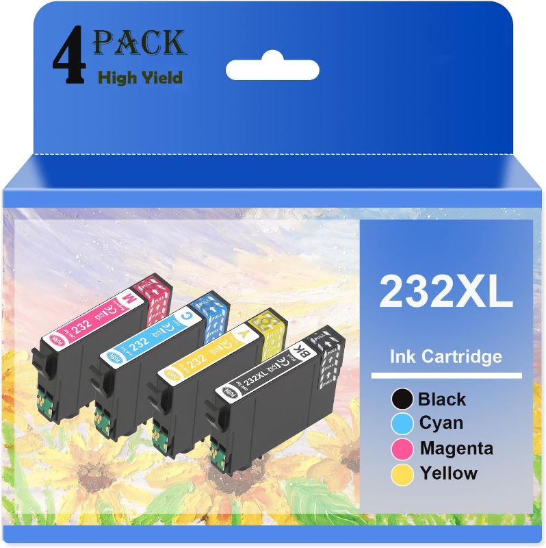 Photo 1 of hehua 232XL Ink Cartridges Remanufactured Replacement for Epson 232 Ink Cartridges 232 XL T232 for Expression Home XP-4200 XP-4205 Workforce WF-2930 WF-2950 Printer (Black Cyan Magenta Yellow, 4 Pack)