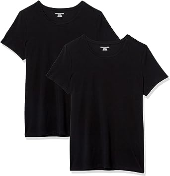 Photo 1 of Amazon Essentials Women's Classic-Fit Short-Sleeve Crewneck T-Shirt, Multipacks 2 Black Large