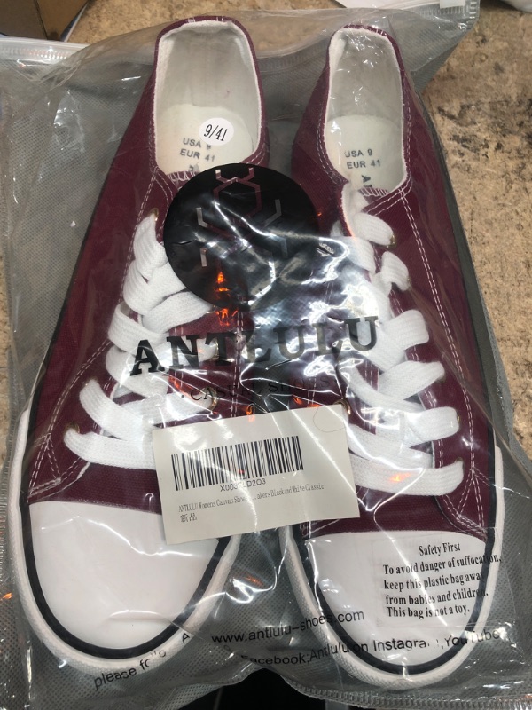 Photo 1 of AVTLULU WOMENS CANVAS SHOES SNEAKERS BURGANDY AND WHITE CLASSIC 9