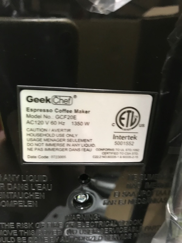 Photo 3 of Geek Chef GCF20E Espresso Machine 20 Bar W/ Milk Frother 1.8L Water Tank New