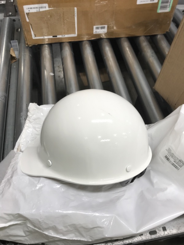 Photo 2 of MSA 475396 Skullgard Cap Style Safety Hard Hat with Fas-Trac III Ratchet Suspension | Non-slotted Cap, Made of Phenolic Resin, Radiant Heat Loads up to 350F - Standard Size in White White Standard Fas-Trac III Ratchet Suspension Hat