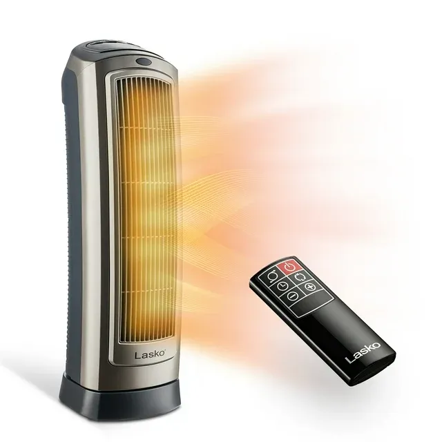 Photo 1 of Lasko 23" 1500W Oscillating Ceramic Space Heater with Timer, Remote, Silver, 755320, New