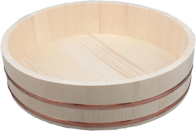 Photo 1 of 11 Sizes Wooden Sushi Rice Bowl - Sushi Rice Mixing Tub Japanese Bibimbap Serving Dish for Restaurant Home Kitchen Tool,30x7.5cm