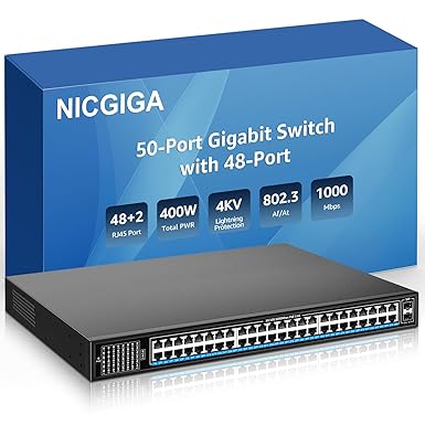 Photo 1 of 48 Port Gigabit PoE Switch Unmanaged with 48 Port IEEE802.3af/at PoE+@400W, 2 x 1G SFP, NICGIGA 50 Port Network Power Over Ethernet Switch, Desktop/Rackmount
