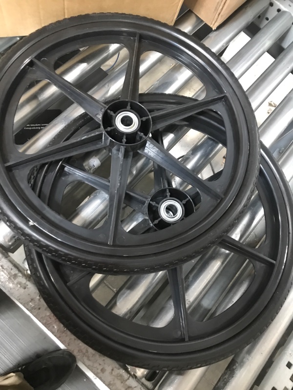 Photo 2 of 2 Pc 20" Flat Free Tires PU Non-inflated Tire Wheels, 20x2 Inch Tire with 3/4 Ball Bearing, 2.44" Centered Hub for Wheelbarrow, Carts, Garden Trailers 20 inches