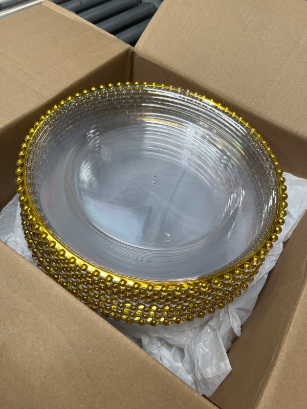 Photo 2 of **READ NOTES**DaCakeWS Gold Bead Acrylic Charger Plates 10PCS, 13" Plastic Charger Plates Decoration Diner,Wedding,Party,Event(Acrylic Bead Gold 10) 10 Acrylic Round Gold