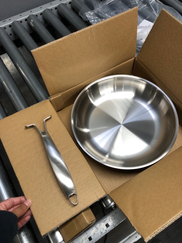 Photo 2 of 12 inch Tri-Ply Stainless Steel Frying Pans,PFOA&PTFE Free Skillets,Chef's Pan,Dishwasher and Oven Safe Cookware, Works on Induction,Ceramic and Gas Cooktops
