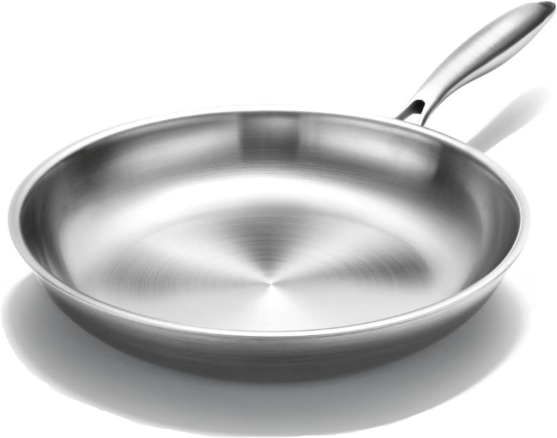 Photo 1 of 12 inch Tri-Ply Stainless Steel Frying Pans,PFOA&PTFE Free Skillets,Chef's Pan,Dishwasher and Oven Safe Cookware, Works on Induction,Ceramic and Gas Cooktops
