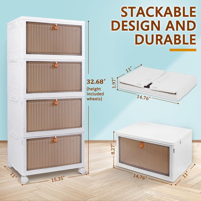 Photo 1 of 4 Tier Collapsible Storage Bins with Wheels and Lid - 23QT Stackable Closet Organizers, Foldable Plastic Containers for Home, Office, Dorm Room
