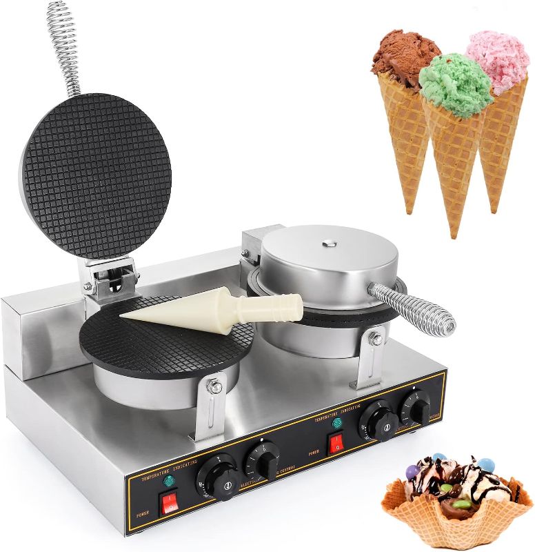 Photo 1 of ***SEE NOTES*** Commercial Waffle Cone Maker Ice Cream Cone Maker Machine Stainless Steel Electric Waffle Maker Non-Stick Double Head Egg Roll Making Machine 