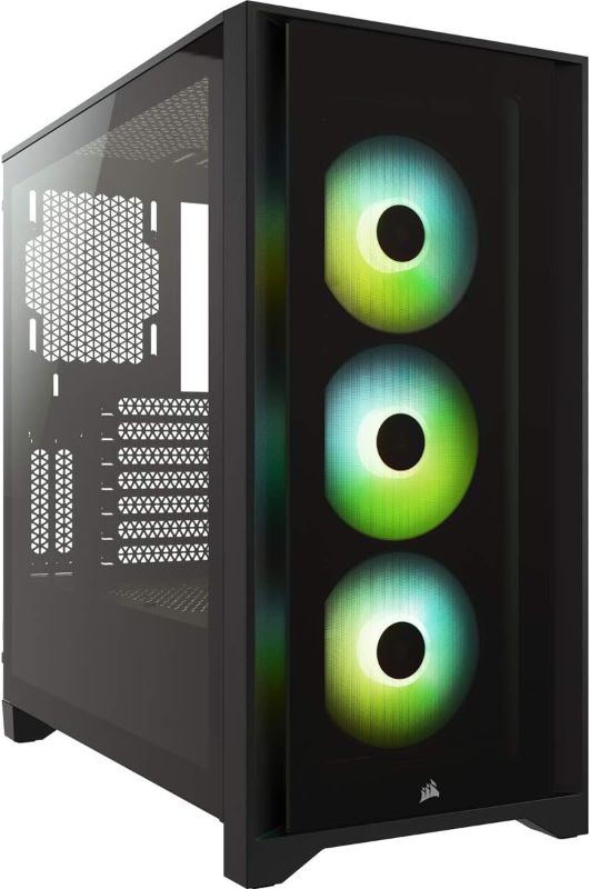 Photo 2 of CORSAIR iCUE 4000X RGB Tempered Glass Mid-Tower ATX PC Case - 3X SP120 RGB Elite Fans - iCUE Lighting Node CORE Controller - High Airflow - Black
