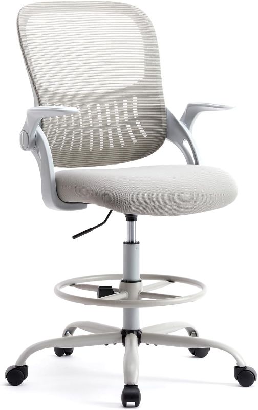 Photo 1 of (PARTS ONLY)NEWBULIG Office Drafting Chair, Tall High Office Chair with Flip-up Armrests,Adjustable Executive Office Mesh Chair,Ergonomic Computer Task Chairs with Rock & Lock and Adjustable Foot-Ring,Grey
