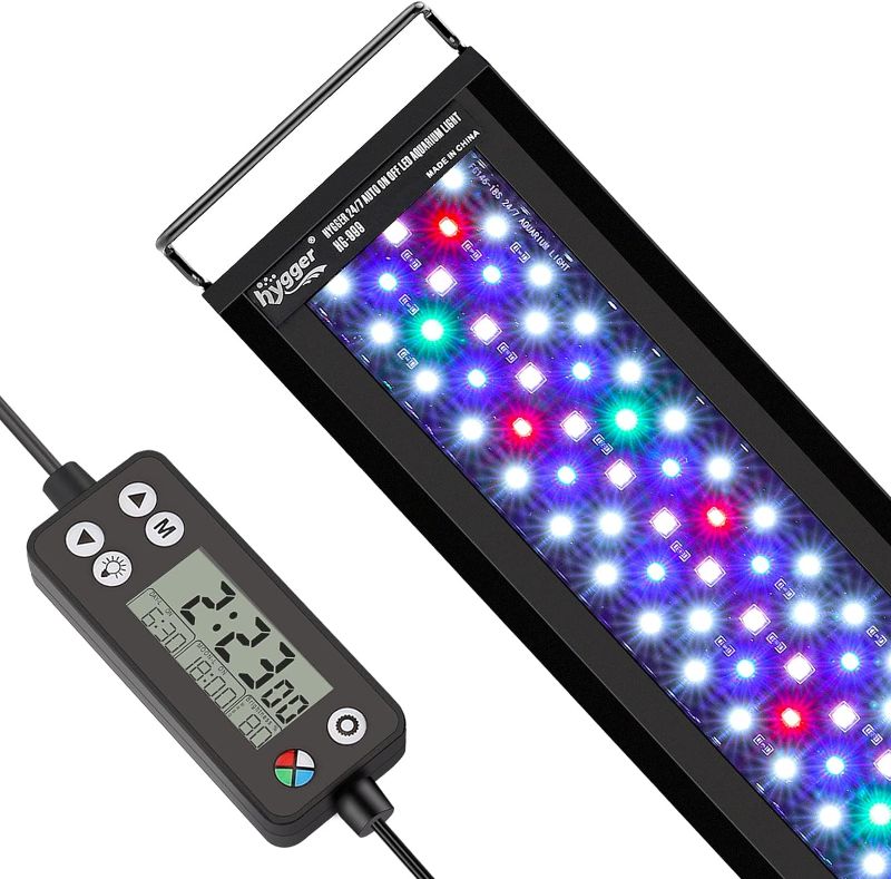 Photo 1 of (READ FULL POST) hygger Clip On Full Spectrum Aquarium LED Light, 42W Day-Night Dual Timer Sunrise-Day-Sunset-Moon Fish Tank Light, Adjustable Timer Brightness with 9 Colors for Planted Tank 42W for 43~55inch long tankX0038XB3ML
