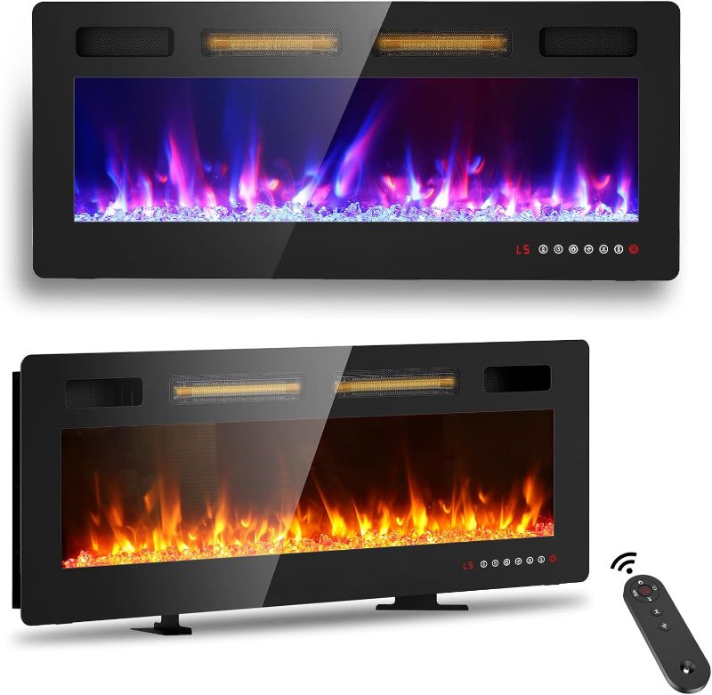 Photo 1 of **SEE NOTES** BREEZEHEAT 42 inch Electric Fireplace Wall Mounted/Freestanding-Ultra Thin Fireplace Inserts for Living Room with Double Heat Vent, Remote Control, Touch Screen, Led Flame, 8H Timer, 750w/1500w
