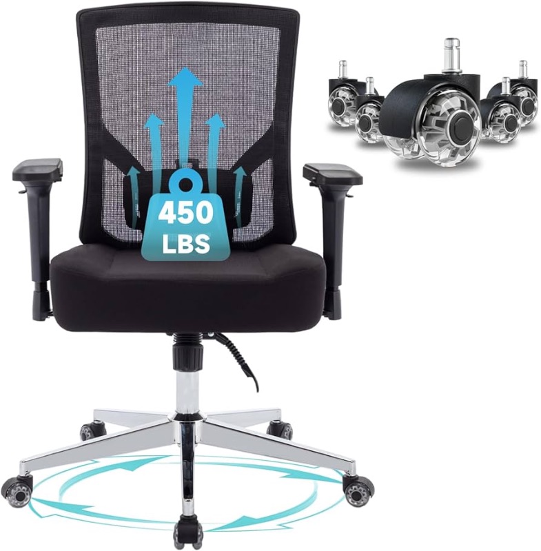 Photo 1 of Big and Tall Office Chair 450lbs, Ergonomic Mesh Office Desk Chair with 4d Armrests, Adjustable Lumbar Support Rocking Executive Computer Chair for Heavy People with Upgraded Caster Wheels