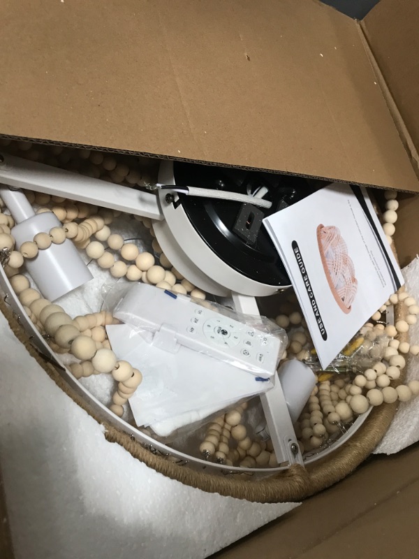 Photo 1 of luansky 20 Inch Boho Ceiling Fan with Light, Bohemian Bedroom Flush Mount Ceiling Fans with Lights and Remote Control, Wood Beaded with 6 Speeds for Living Room Nursery Girl's Room