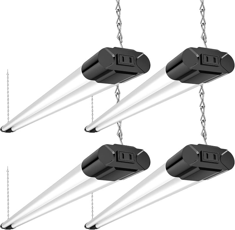 Photo 1 of BBOUNDER 4 Pack Linkable LED Utility Shop Light, 4400 LM, Super Bright 6500K Cool Daylight, 4 FT, 48 Inch Integrated Fixture for Garage, 40W Equivalent 250W, Surface + Suspension Mount, Black