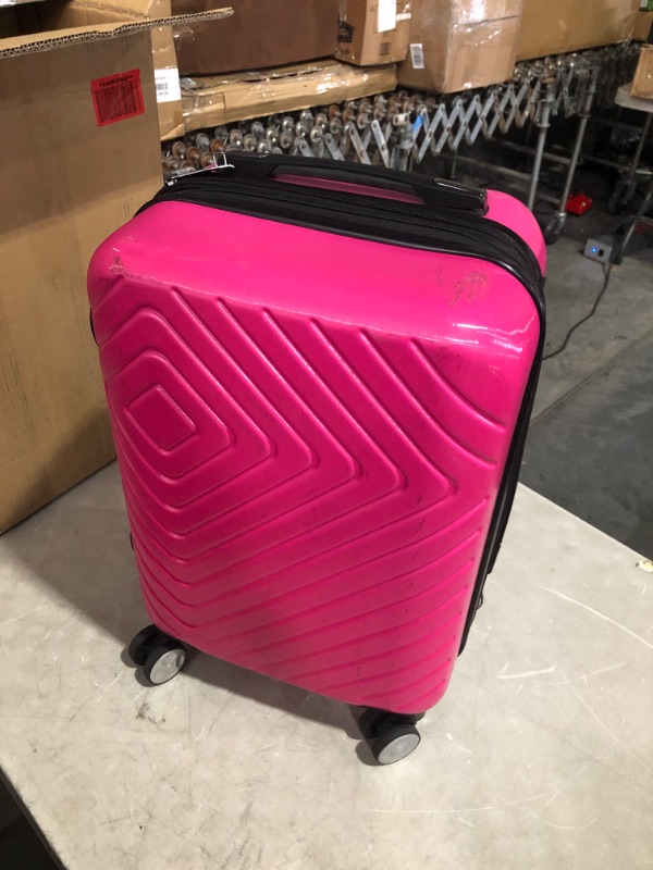 Photo 6 of ***USED - COVERED IN SCUFFS - SEE PICTURES - DEFAULT CODE IS 0-0-0***
Amazon Basics Geometric Travel Luggage Expandable Suitcase Spinner with Wheels and Built-In TSA Lock, 21.7-Inch - Pink Pink 21.7-inch Solid, Geometric