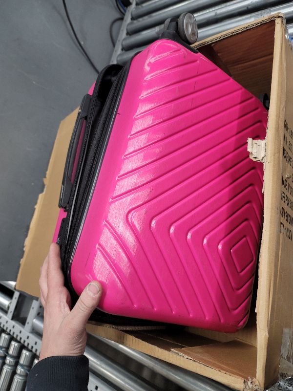 Photo 2 of ***USED - COVERED IN SCUFFS - SEE PICTURES - DEFAULT CODE IS 0-0-0***
Amazon Basics Geometric Travel Luggage Expandable Suitcase Spinner with Wheels and Built-In TSA Lock, 21.7-Inch - Pink Pink 21.7-inch Solid, Geometric