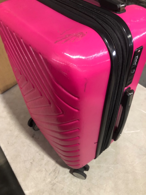 Photo 3 of ***USED - COVERED IN SCUFFS - SEE PICTURES - DEFAULT CODE IS 0-0-0***
Amazon Basics Geometric Travel Luggage Expandable Suitcase Spinner with Wheels and Built-In TSA Lock, 21.7-Inch - Pink Pink 21.7-inch Solid, Geometric