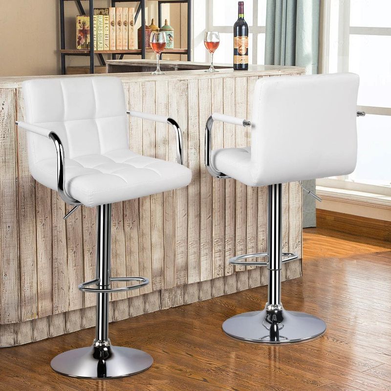 Photo 1 of *Not Exact* Tall Bar Stools Modern Square PU Leather Adjustable BarStools Counter Height Stools with Arms and Back Bar Chairs 360 Swivel Stool White White Leather