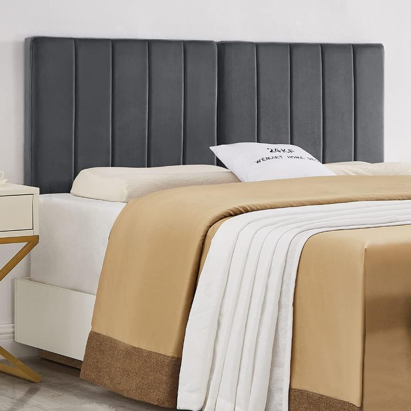 Photo 1 of 24KF Dark Gray Wall Mounted Vertical Channel Design Queen Headboard Full Headboard,Soft Comfortable Velvet Padded Queen/Full Size Headboard-6036-Q-Dark Gray
