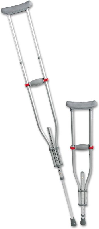 Photo 1 of Medline Quick-Fit Aluminum Crutches with Red Dot Hand Grip and I-Beam Height Adjustment, Lightweight and Adjustable for 4'7" - 6'7" Heights, Pack of 2 Pairs
